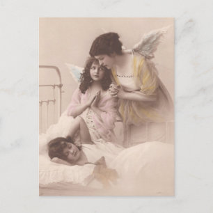 Victorian children, praying angels postcard