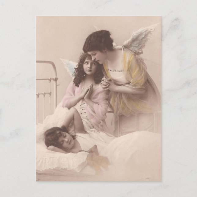 Victorian children, praying angels  postcard (Front)