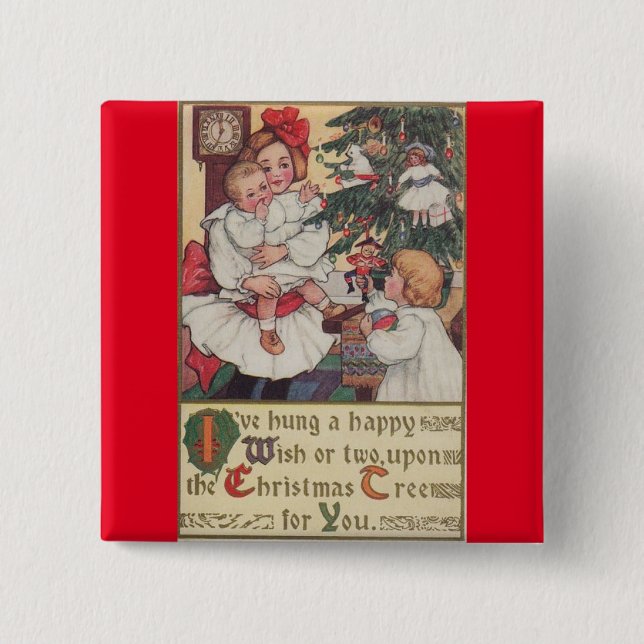 Victorian Children Vintage Christmas Button (Front)