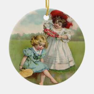 Victorian Children Vintage Summer Girls Garden Ceramic Tree Decoration
