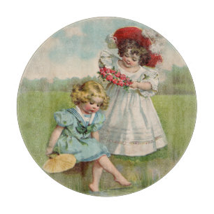 Victorian Children Vintage Summer Girls Garden Cutting Board