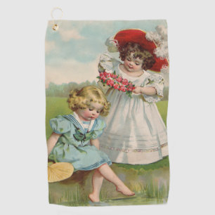 Victorian Children Vintage Summer Girls Garden Golf Towel