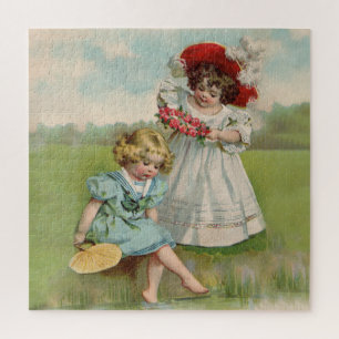 Victorian Children Vintage Summer Girls Garden Jigsaw Puzzle