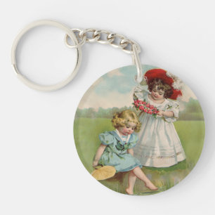 Victorian Children Vintage Summer Girls Garden Key Ring