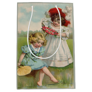 Victorian Children Vintage Summer Girls Garden Medium Gift Bag
