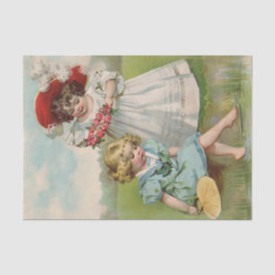 Victorian Children Vintage Summer Girls Garden Tissue Paper