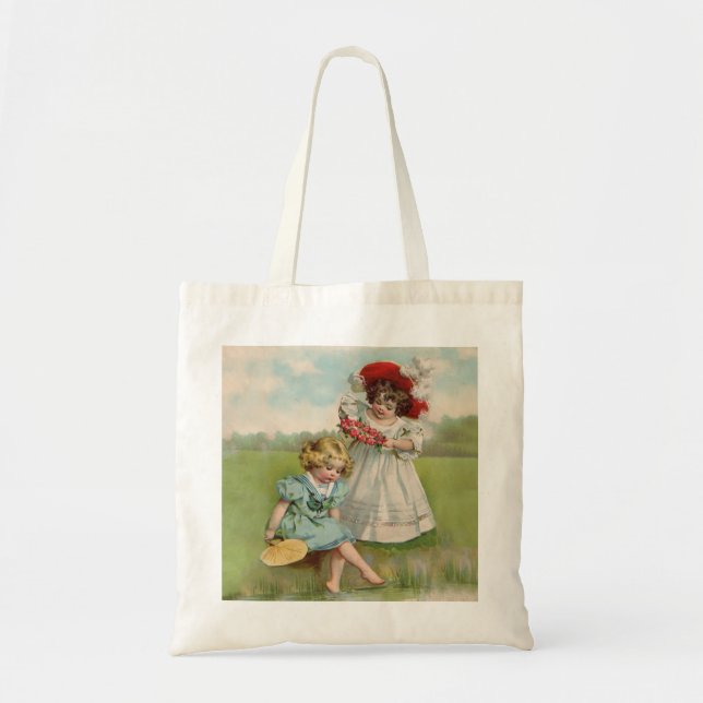 Victorian Children Vintage Summer Girls Garden Tote Bag (Front)