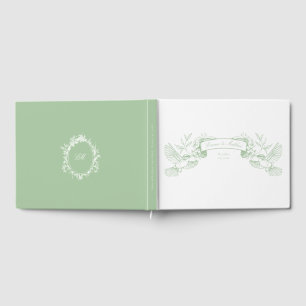 Victorian Chinoiserie Green Botanical Birds Banner Guest Book