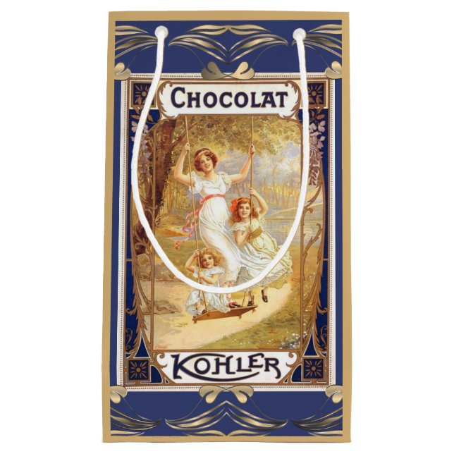 Victorian chocolate advertisement elegant blue small gift bag (Front)