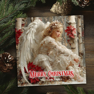 Victorian Christmas angel editable holiday card