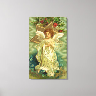 Victorian Christmas Angel with Vintage Gold Star Canvas Print