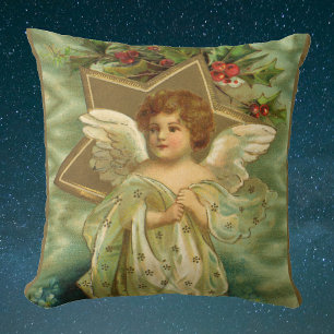 Victorian Christmas Angel with Vintage Gold Star Cushion