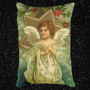 Victorian Christmas Angel with Vintage Gold Star Decorative Cushion