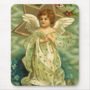 Victorian Christmas Angel with Vintage Gold Star Mouse Pad