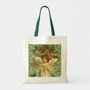 Victorian Christmas Angel with Vintage Gold Star Tote Bag