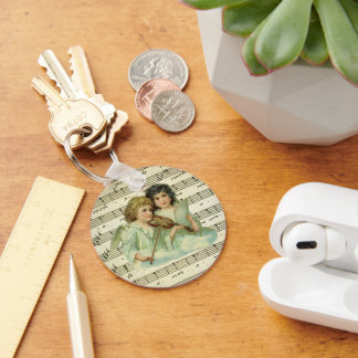 Victorian Christmas Angels Violin and Sheet Music Key Ring