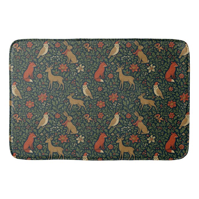 Victorian Christmas Animal & Botanical  Bath Mat (Front)