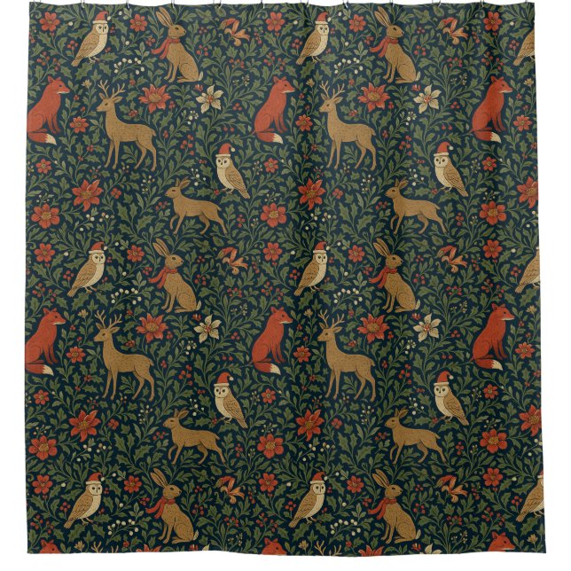 Victorian Christmas Animal & Botanical  Shower Curtain (Front)
