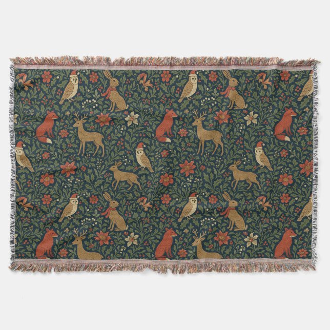 Victorian Christmas Animal & Botanical  Throw Blanket (Front)