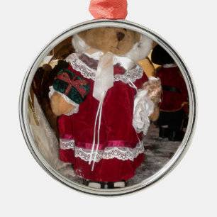 Victorian Christmas Bear Holding Doll Vintage  Metal Tree Decoration