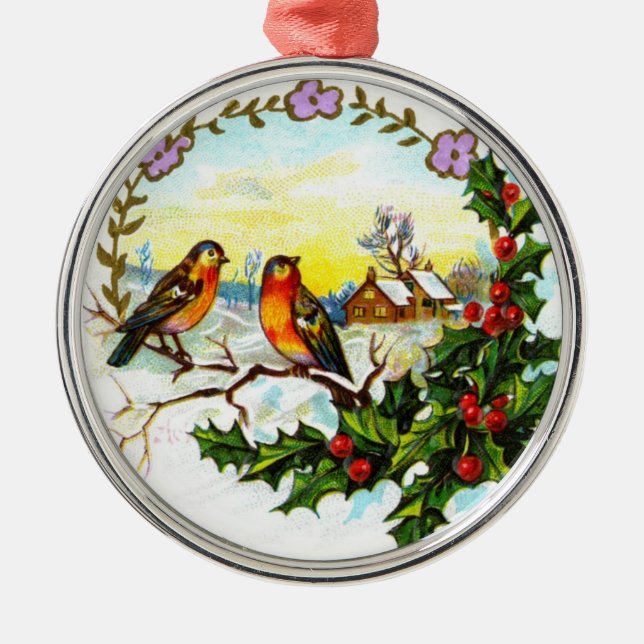 Victorian Christmas Birds Metal Tree Decoration (Front)
