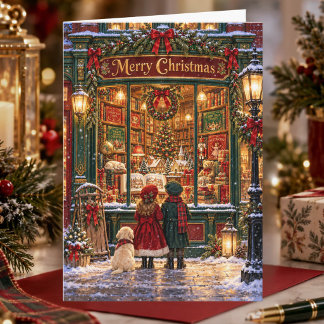Victorian Christmas Bookshop Nostalgic Christmas Holiday Card