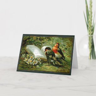 Victorian Christmas Card Caroling Birds