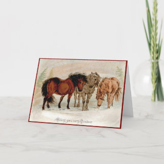 Victorian Christmas Card Country Horses in Snow