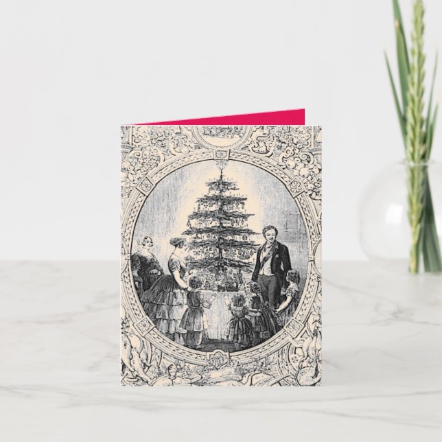 Victorian Christmas Card Victoria & Edward w/ tree (Front)