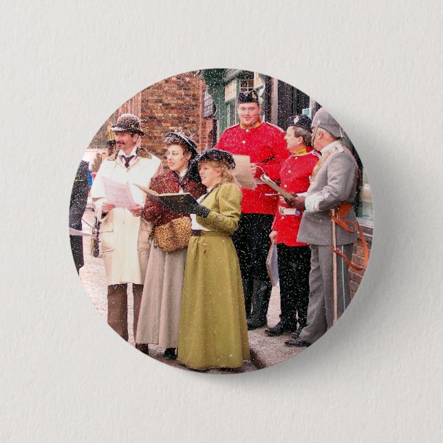 VICTORIAN CHRISTMAS CAROL SINGERS 6 CM ROUND BADGE (Front)
