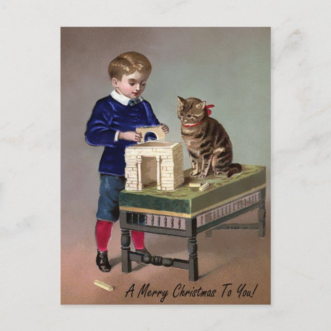 Victorian Christmas Cat Postcard (Front)