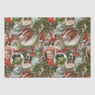Victorian Christmas Cats And Dogs Scrap Collage Tissue Paper