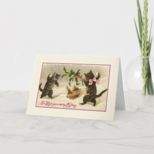 Victorian Christmas Cats Greeting Card