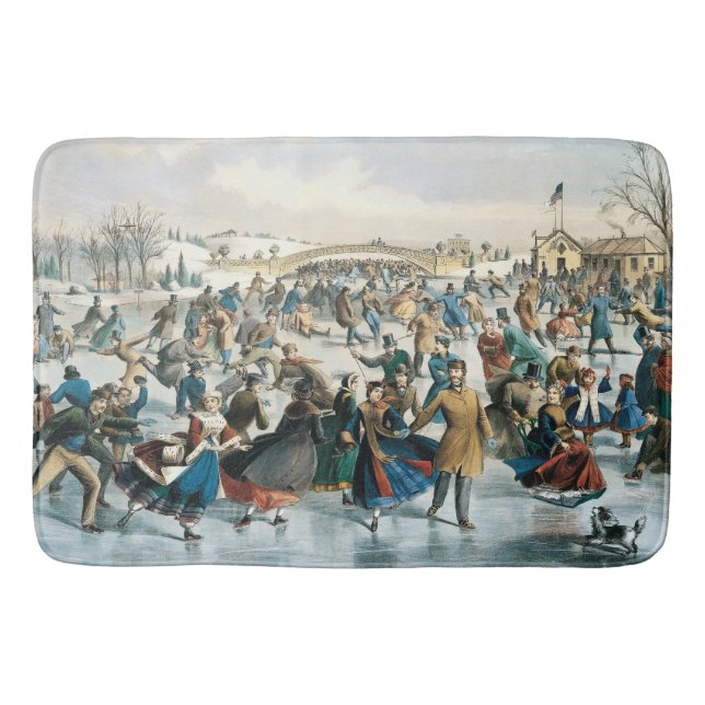 Victorian Christmas Central Park Currier & Ives Bath Mat (Front)