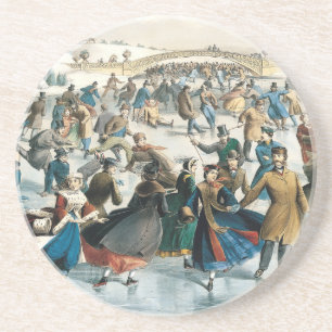 Victorian Christmas Central Park Currier & Ives Coaster