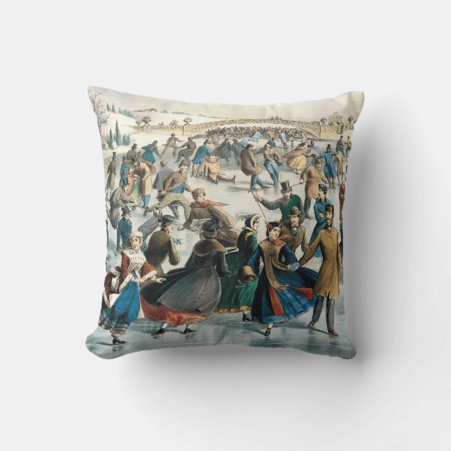 Victorian Christmas Central Park Currier & Ives Cushion (Front)