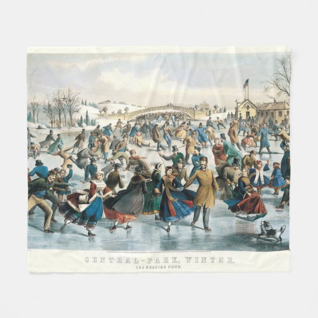 Victorian Christmas Central Park Currier & Ives Fleece Blanket (Front (Horizontal))
