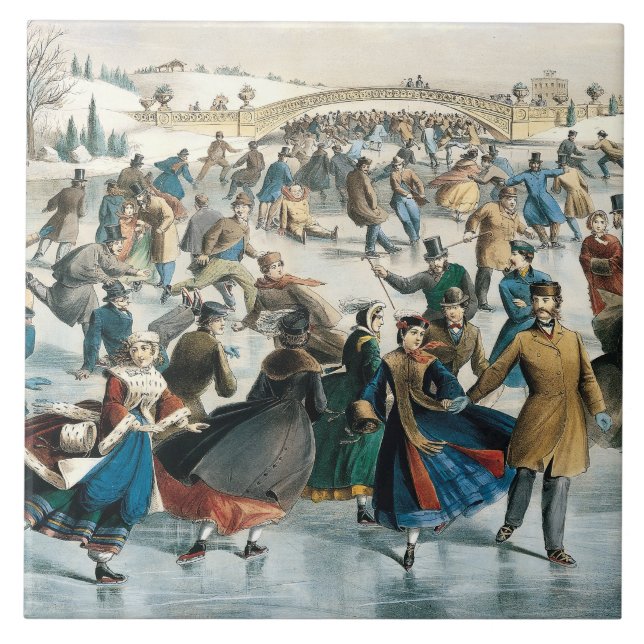 Victorian Christmas Central Park Currier & Ives Tile (Front)