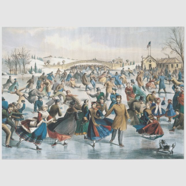 Victorian Christmas Central Park Currier & Ives Tissue Paper (Front)
