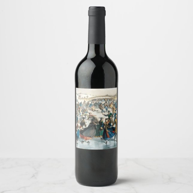 Victorian Christmas Central Park Currier & Ives Wine Label (Front)