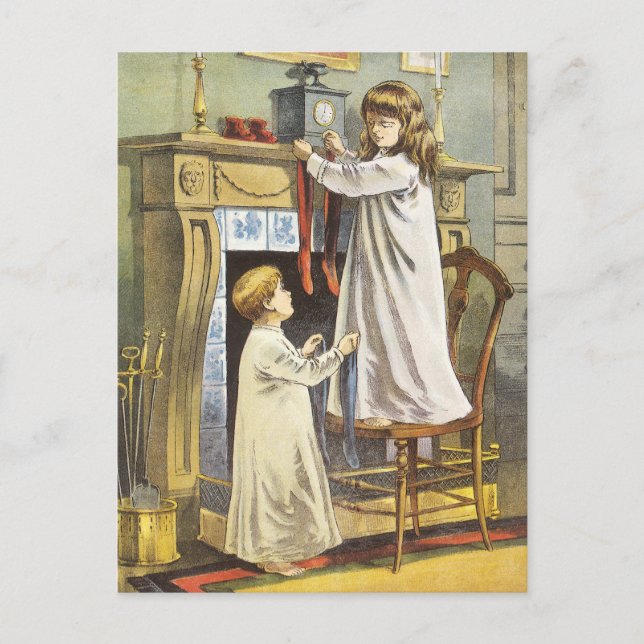 Victorian Christmas, Children Christmas Stockings Holiday Postcard (Front)
