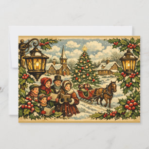 Victorian Christmas Church and Christmas Carols Holiday Card