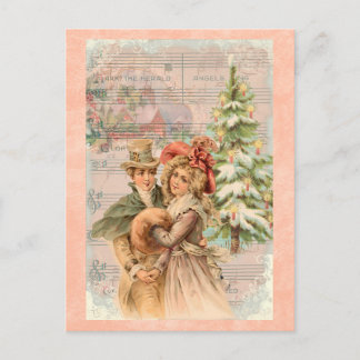 Victorian Christmas Couple gifts Holiday Postcard