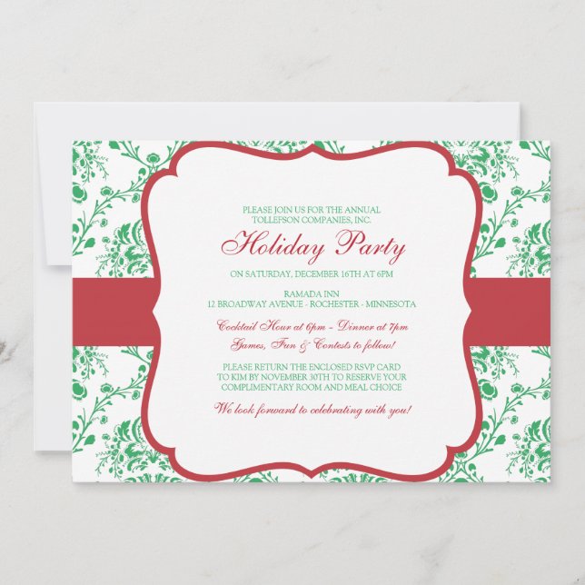 Victorian Christmas Damask Invitation (Front)