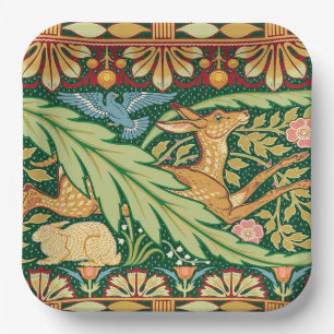 Victorian Christmas Deer and Rabbit - Walter Crane Paper Plate