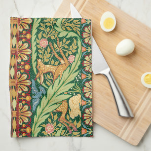 Victorian Christmas Deer and Rabbit - Walter Crane Tea Towel