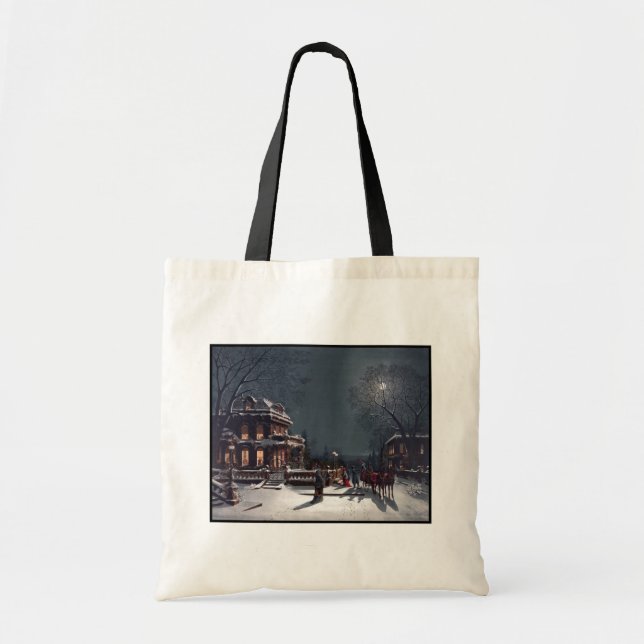 Victorian Christmas Eve Party Winter Carriage Tote Bag (Front)