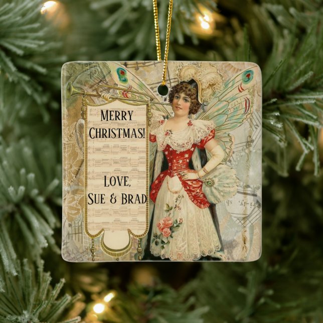 Victorian Christmas Fairy Announcing Music Ceramic Ornament (Tree)