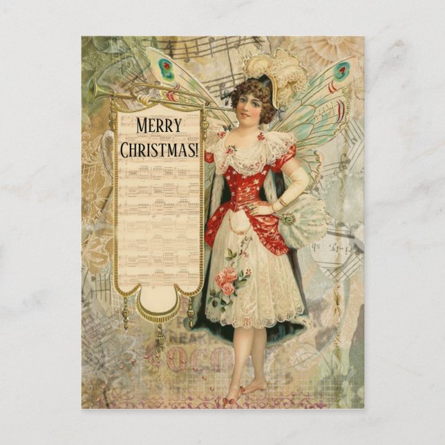 Victorian Christmas Fairy Announcing Music Holiday Postcard (Front)
