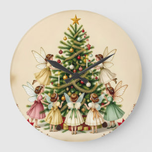 Victorian Christmas Fairy Gathering Large Clock